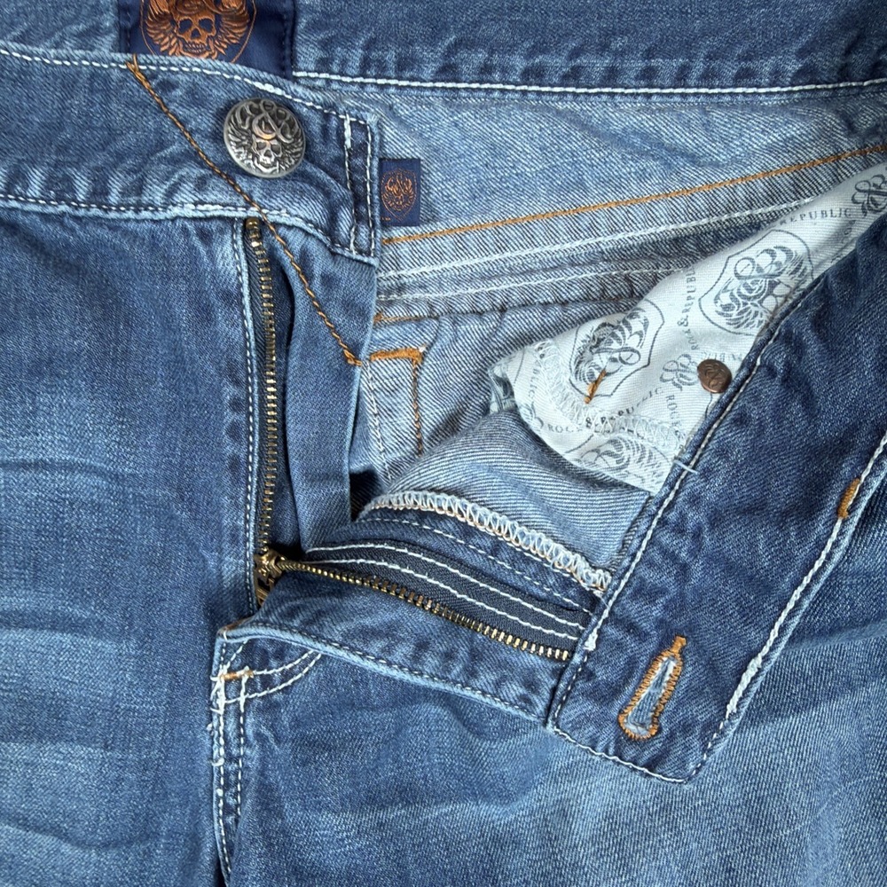 Rock & Republic Henlee Bootcut Jeans Men's 33x31.5 Distressed Denim Blue - Picture 5 of 16